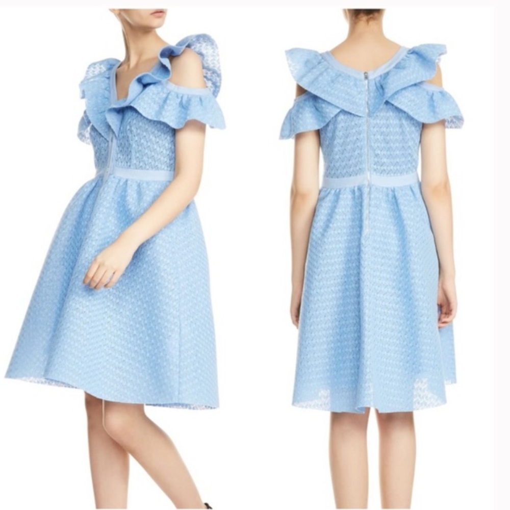 Maje Reglisse cold shoulder basketweave dress